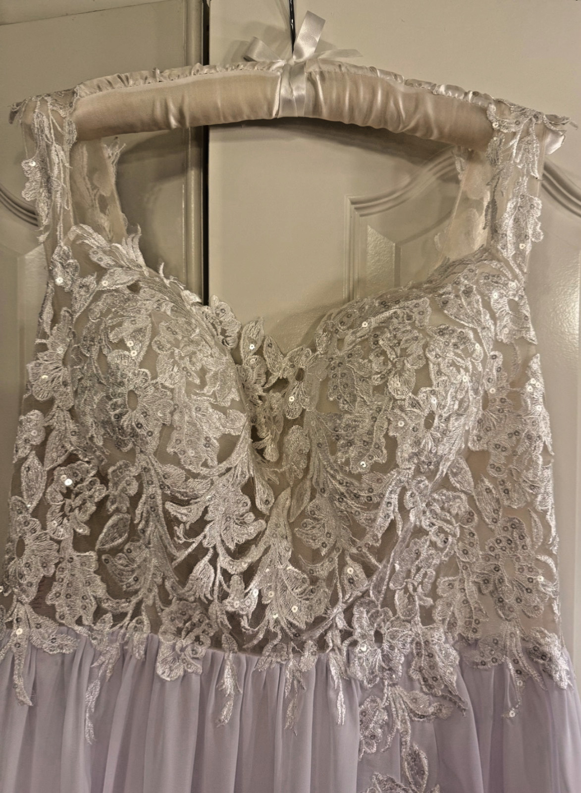 NWT Boho Wedding Dress Size 14 Ivory Lace Chiffon A-Line Bridal Gown w/ Train