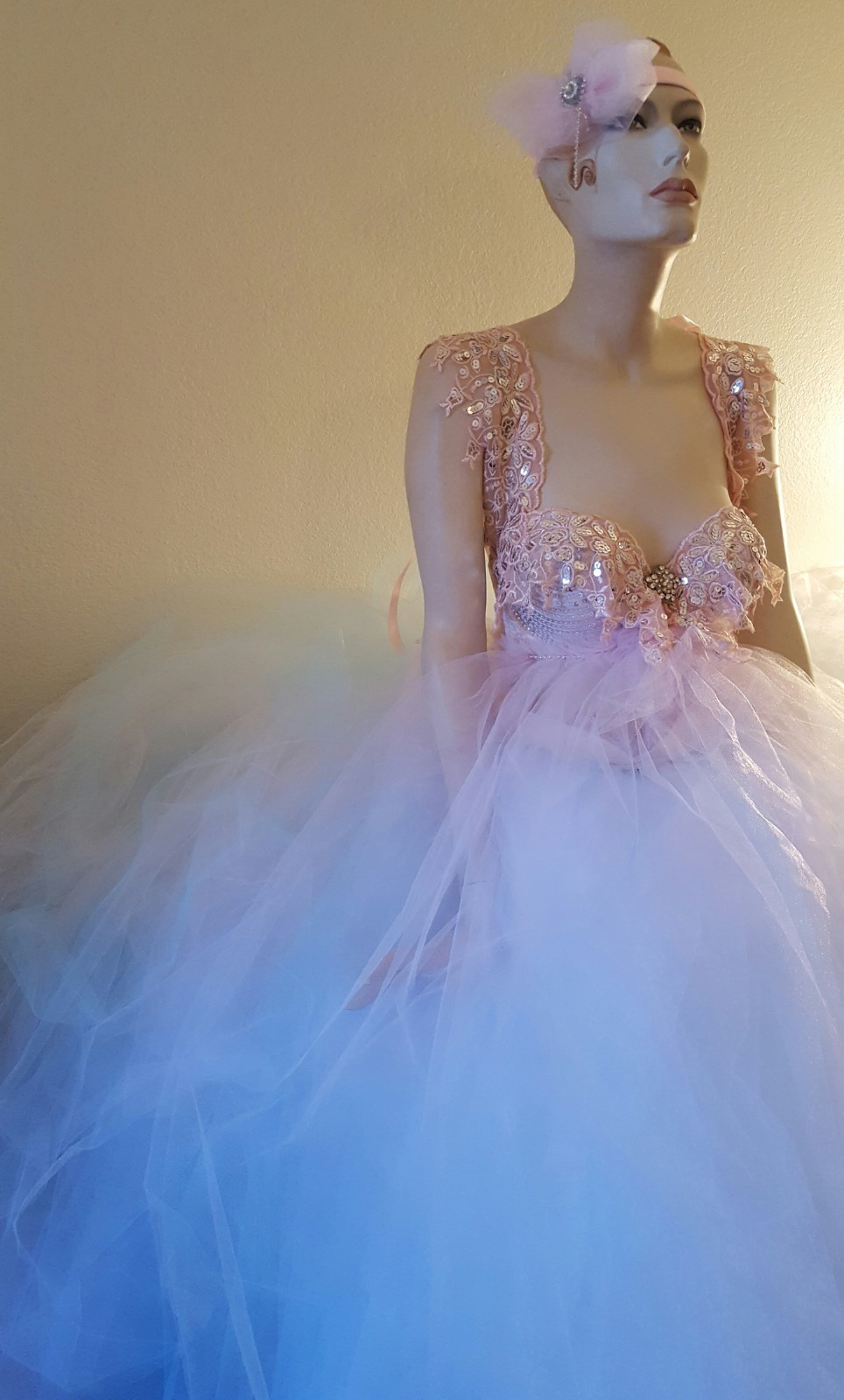 Rainbow Goddess Pink Blue White Sequin Crystal Tulle Tutu Bridal Ballgown
