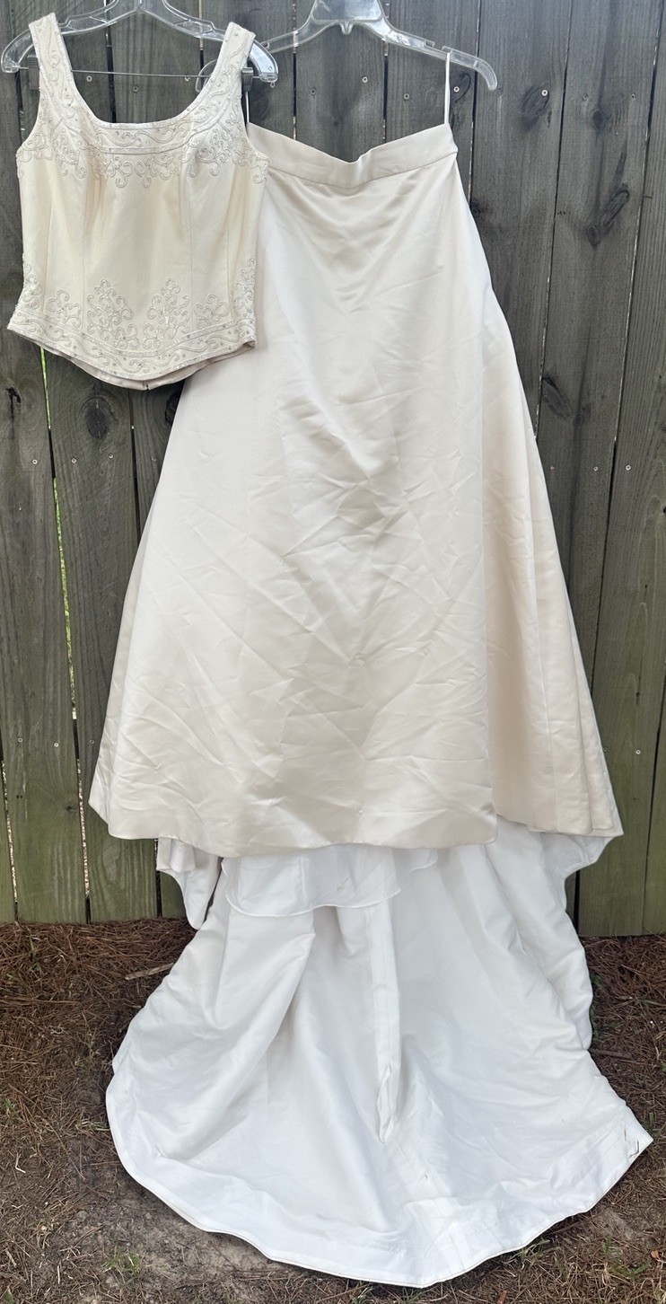 Anjolique 2 Piece Wedding Dress Size 14 Champagne Tan Long Train Skirt Beaded