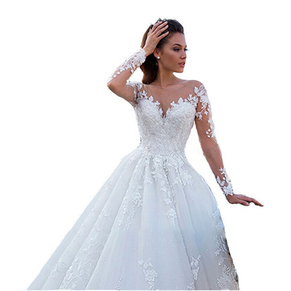 Women Luxury Wedding Dress V-Neck Backless Sexy Bridal Gowns Lace Appliques Robe