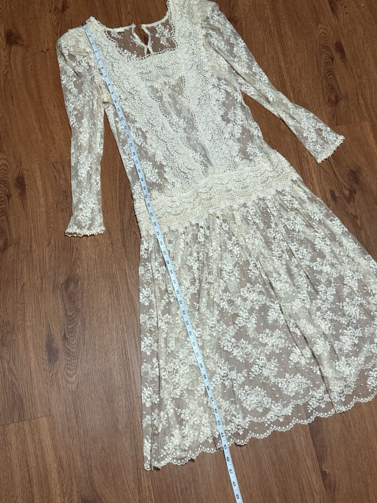 Vintage Style Lace Wedding Dress Ivory Gatsby Edwardian Tea Length Bridal