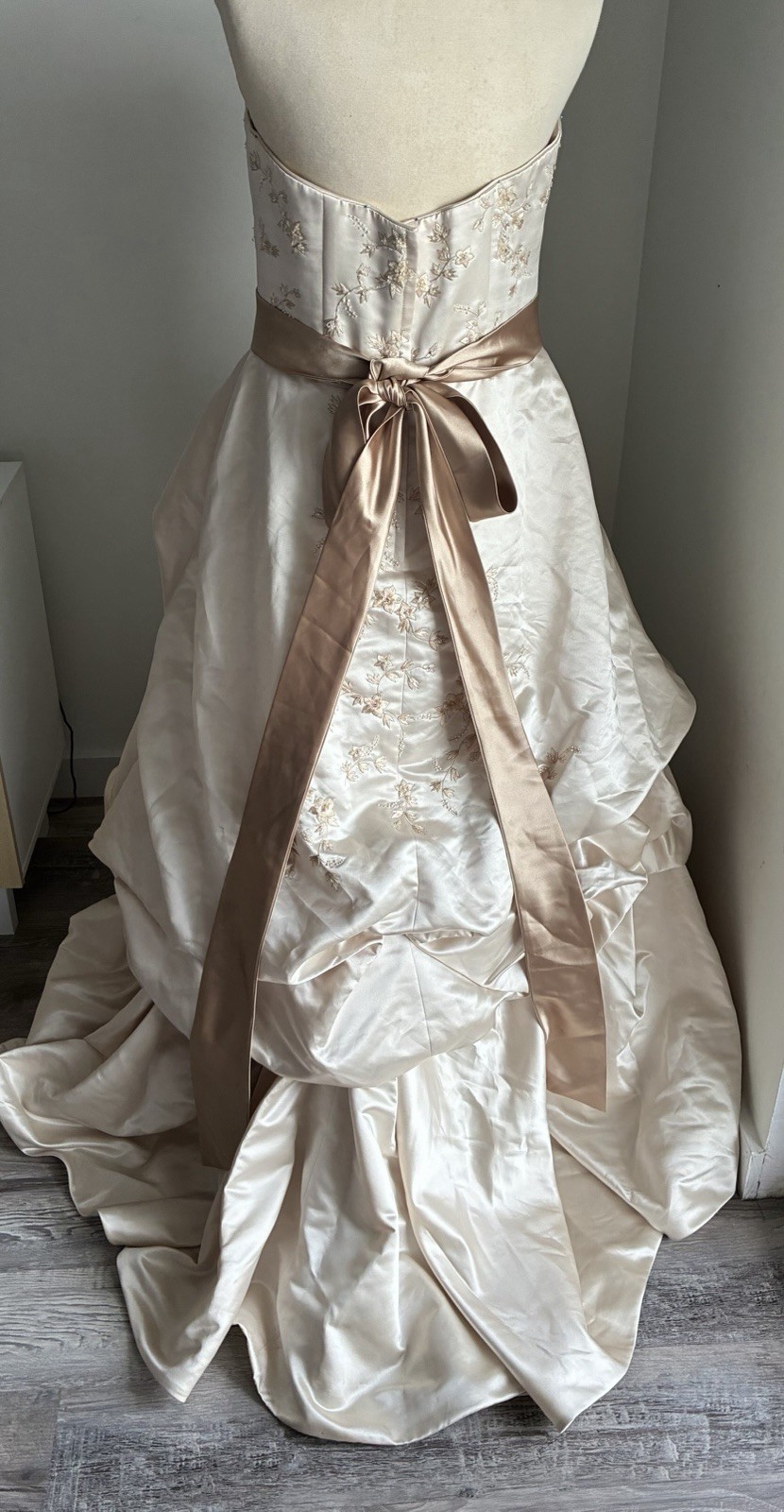 David’s Bridal Oleg Cassini CT203 Champagne Strapless Beaded Wedding Gown 16