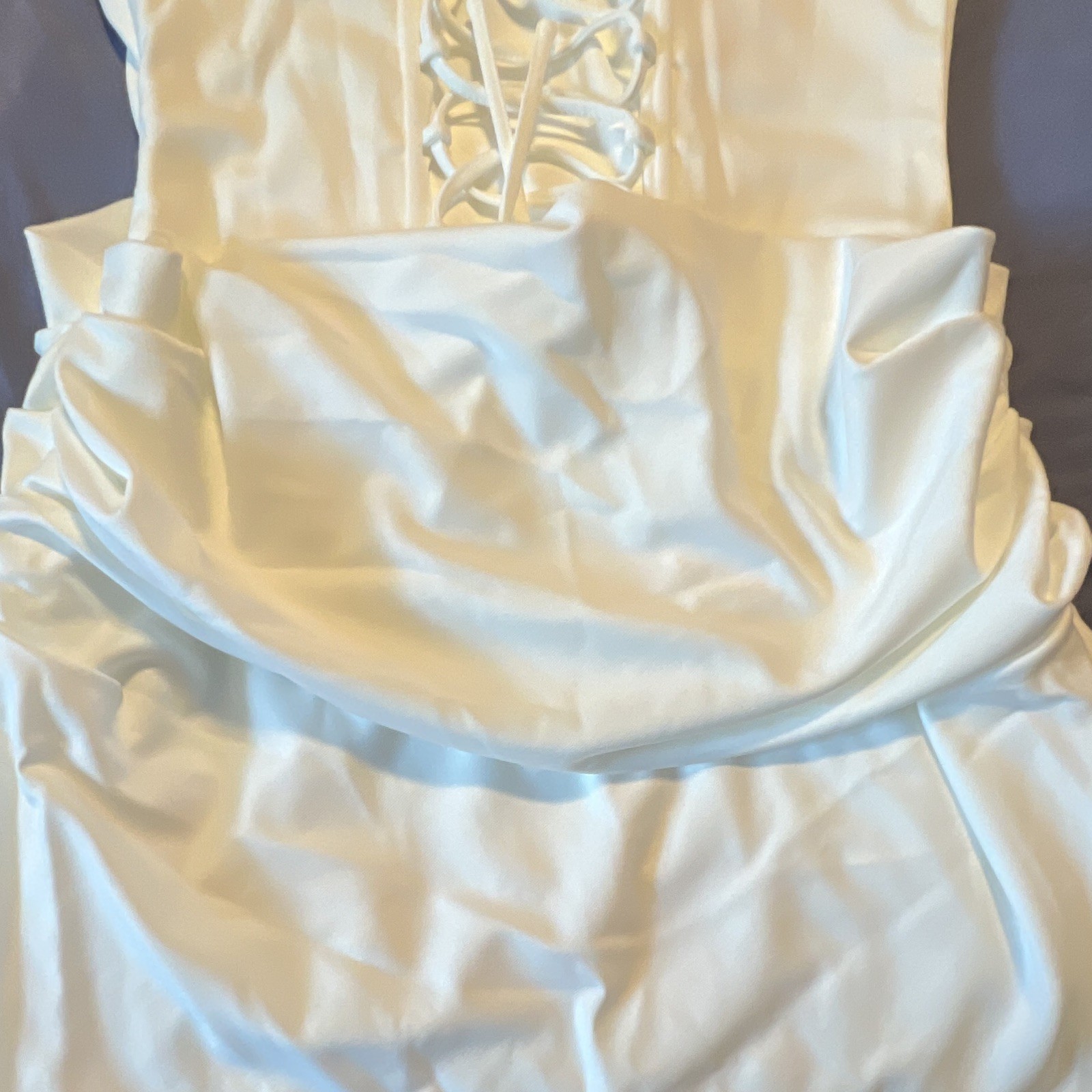 M White Satin Sleeveless Square Neck Ruched Mini Slip Dress Corset Back M