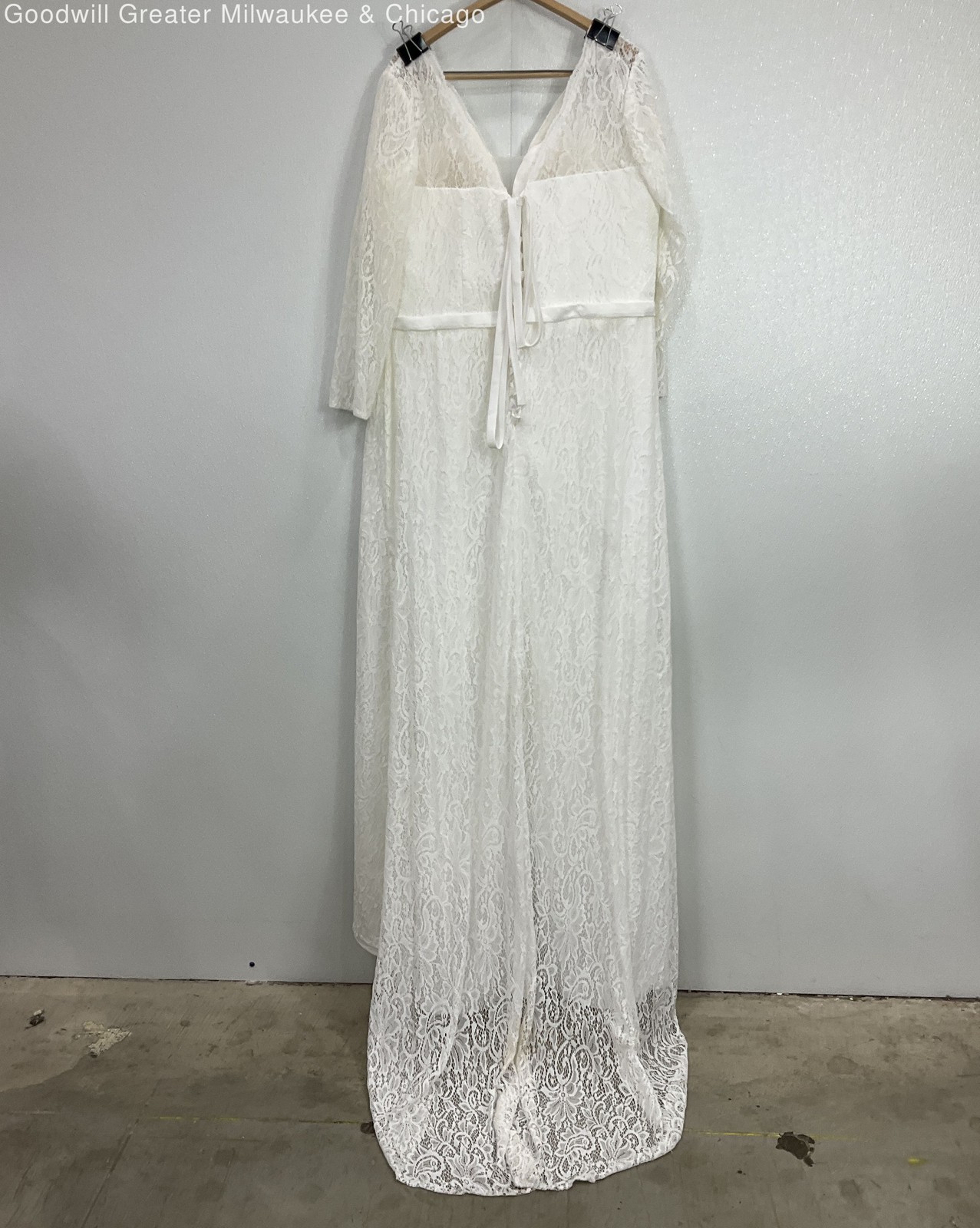 Unbranded Womens White Floral Lace Long Sleeve Gown Wedding Dress Ribbon