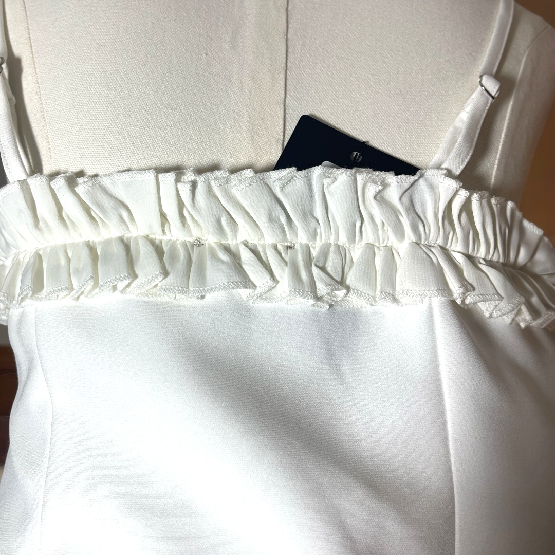 PrettyLittleThing White Ruffle Trim Midi Dress NWT Size 4 Romantic Slit Bodycon