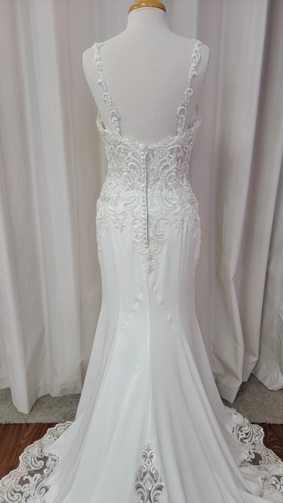 Morilee Bridal 2072L Raya Satin Fit and Flare Wedding Dress Lace Train Ivory