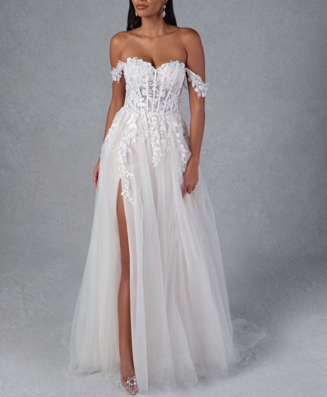 Lace Leaf Wedding Dress 32-60 Off Strappy Ivory Buttons N.Measurement Glitter Beaded
