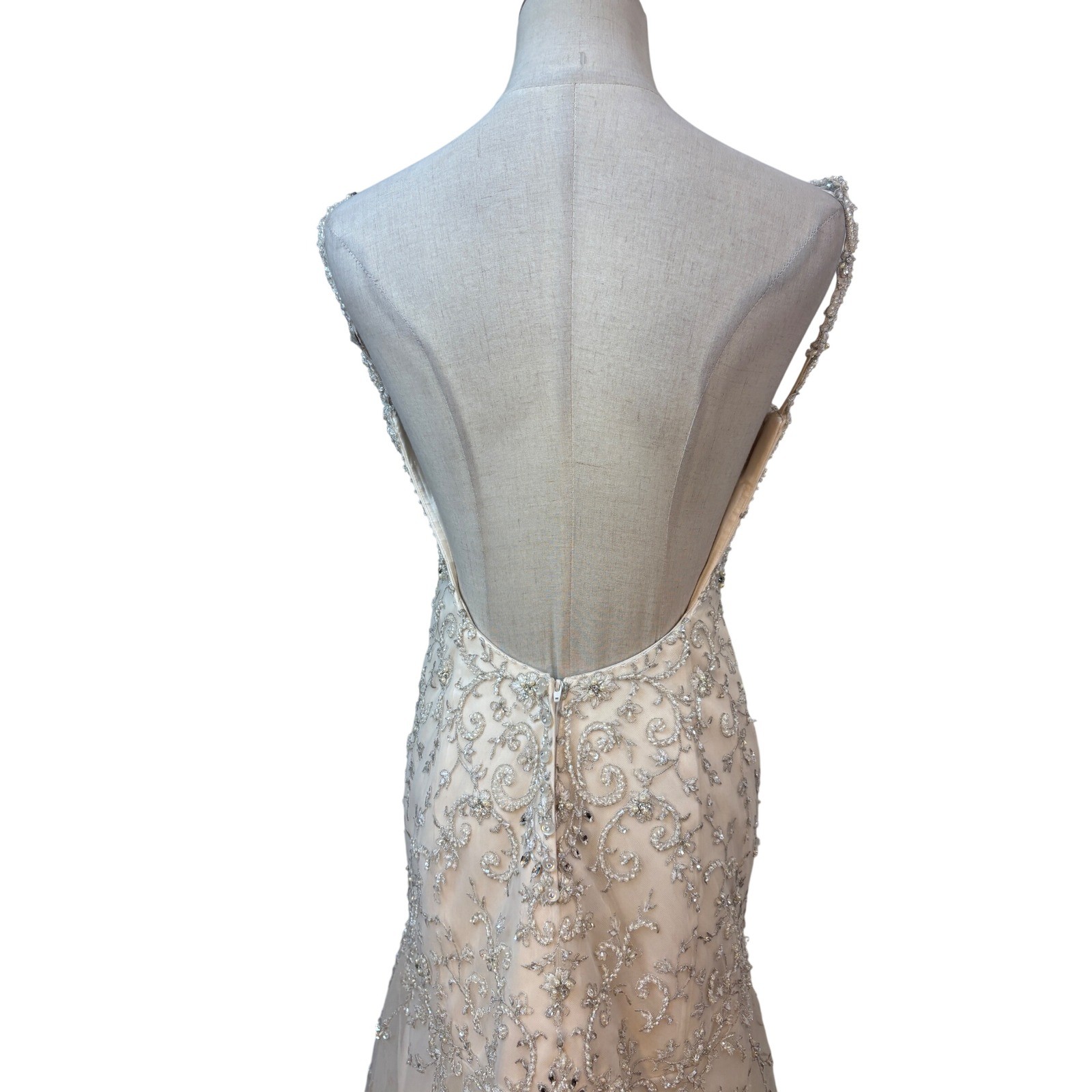 Stella York Wedding Gown 10 Champagne Mermaid Beaded Open Back train drop waist
