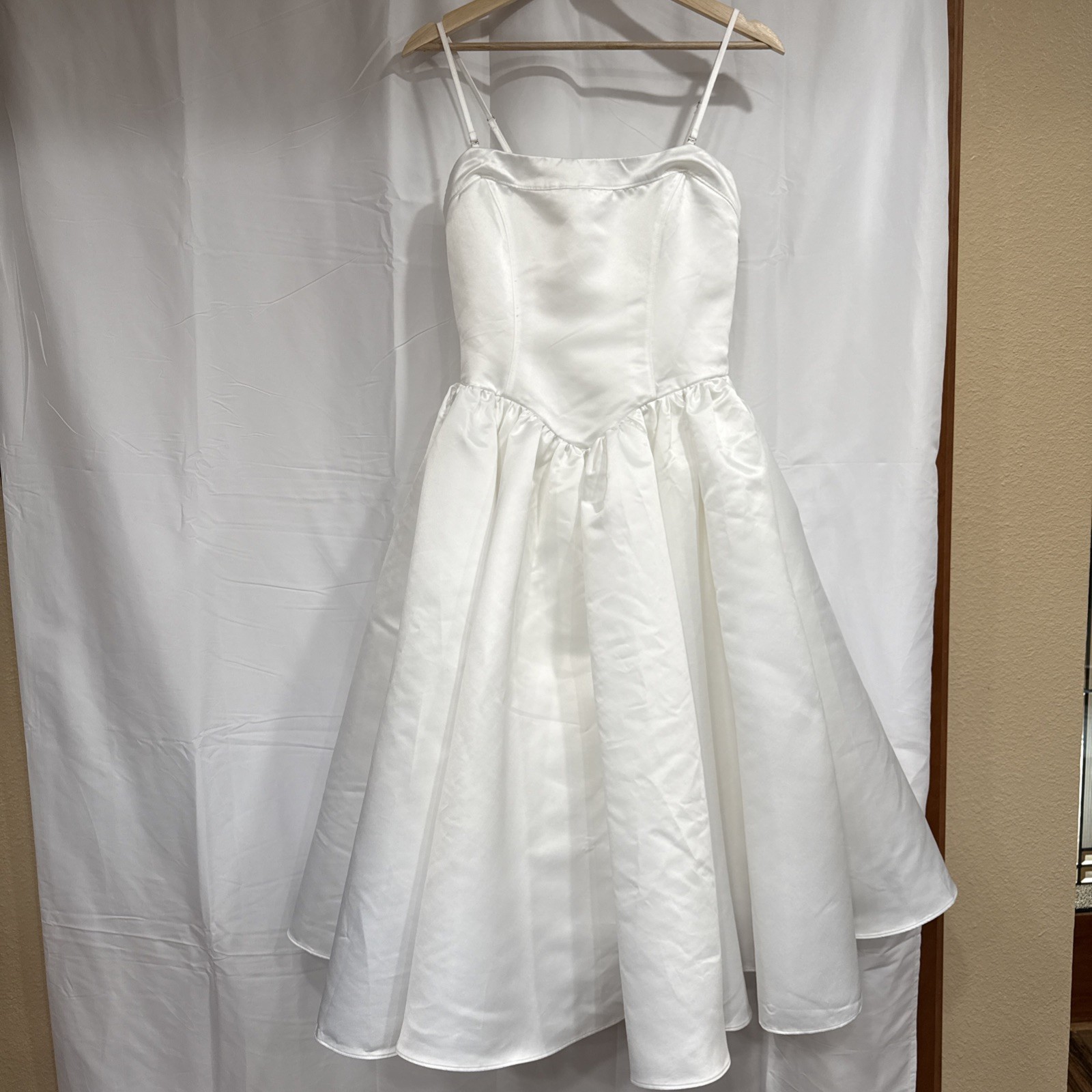 BHLDN White Satin Midi Dress Size Small Bridal Wedding Fit & Flare Spaghetti St