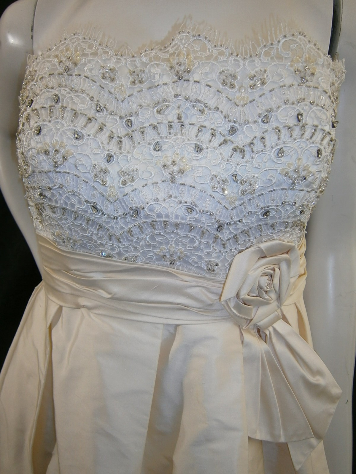 M V Couture Wedding Dress 10 Champagne Ivory Silk Mikado Lace Strapless NEW