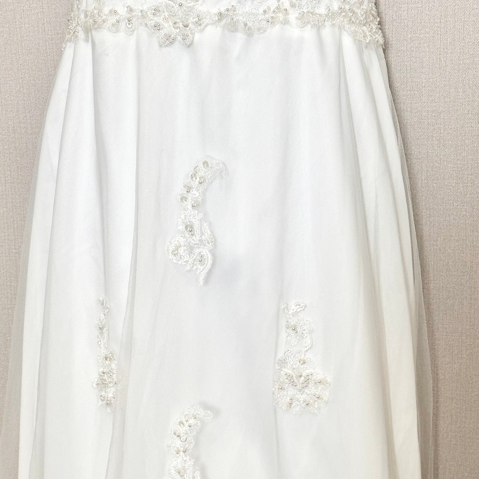 Mary’s White Strapless Lace Floral Beaded Wedding Dress Cathedral Train Size 22