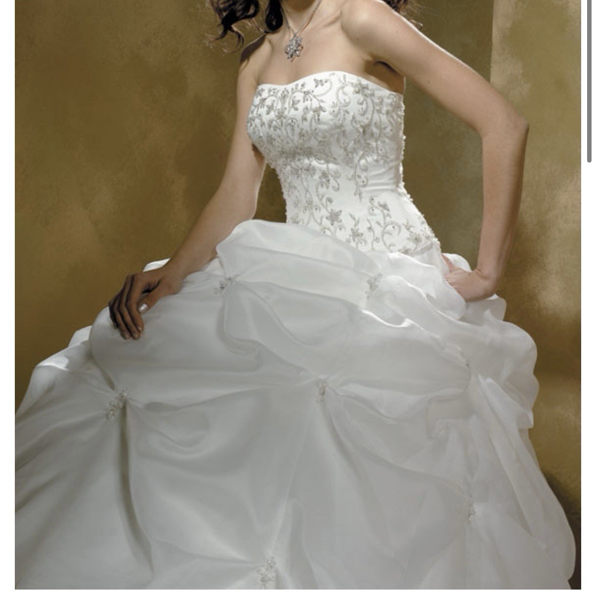 Allure Bridal Strapless Sweetheart Wedding Dress Chapel Train Satin Organza 8326