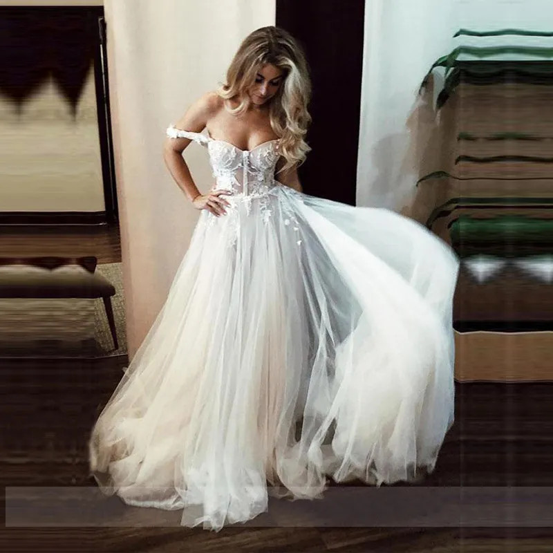 Lace Wedding Dresses Off The Shoulder Sexy Backless A Line Boho Bride Gowns