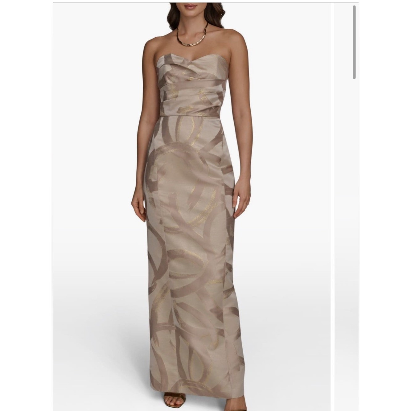 Donna Karan New York Strapless Metallic Jacquard Column Gown Champagne Size 12
