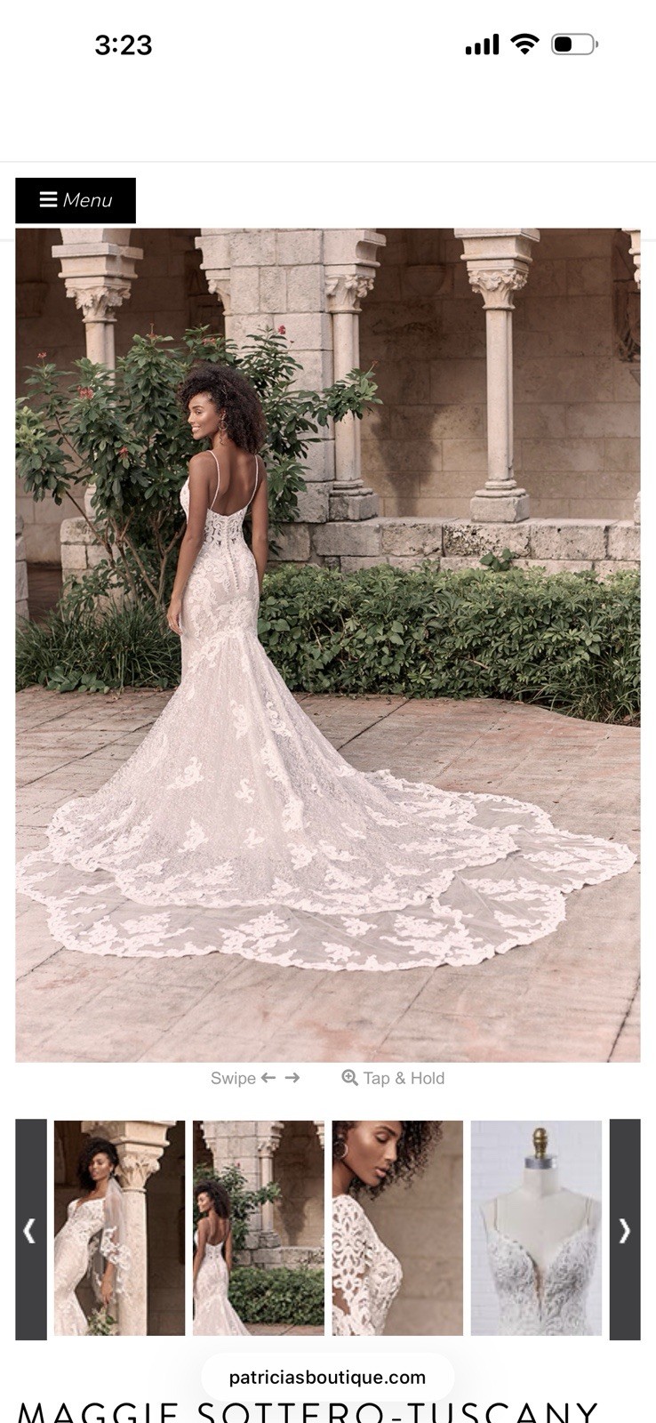 Maggie Sottero Ivory Lace V-Neck Sleeveless Mermaid Wedding Dress Train Buttons