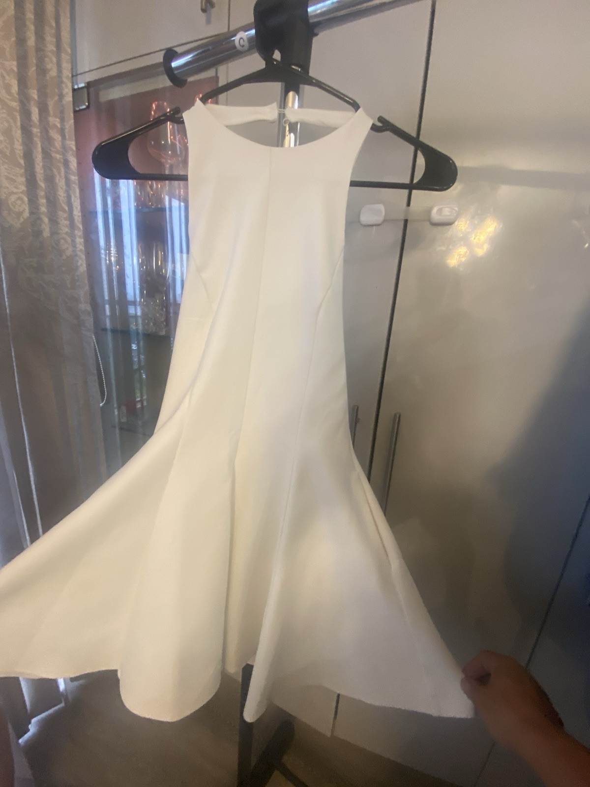 White Sleeveless Boat Neck A-Line Above Knee Wedding Dress XS Zipper Buttons