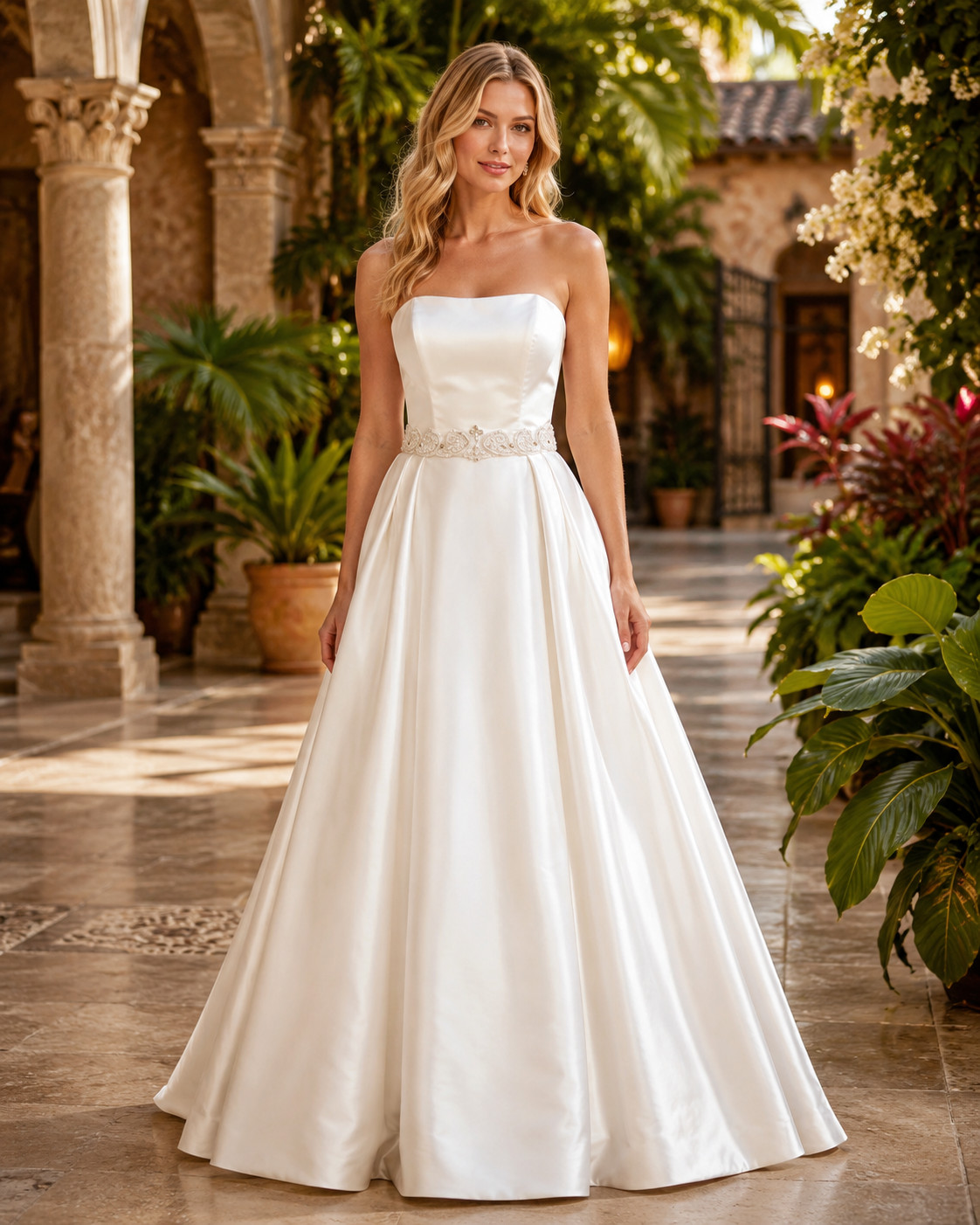Casablanca Wedding Dress Ball Gown 12 Ivory Satin Beaded Belt Corset Elegant