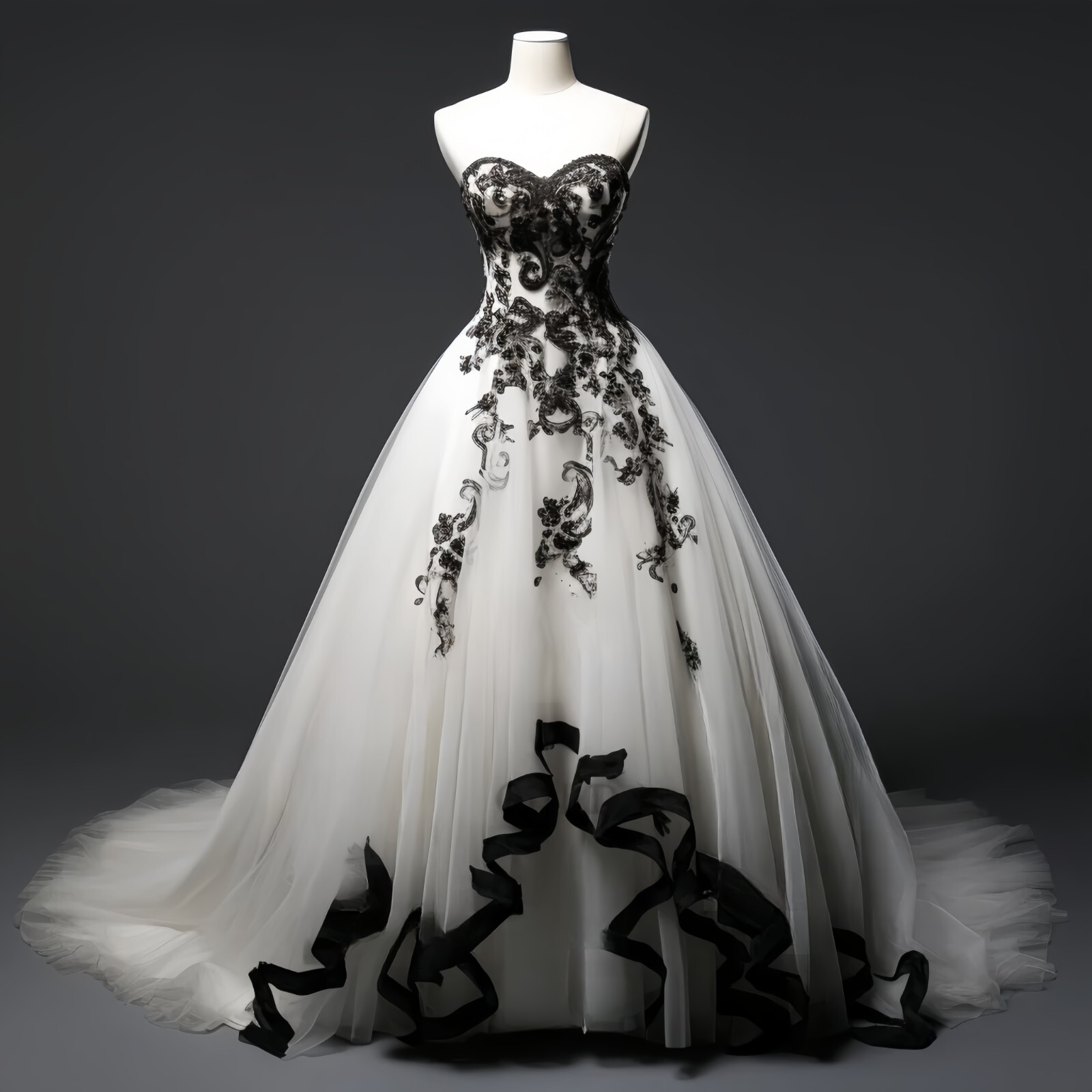 Black Lace Wedding Dresses Gothic Strapless Vintage Sleeveless Bridal Gowns