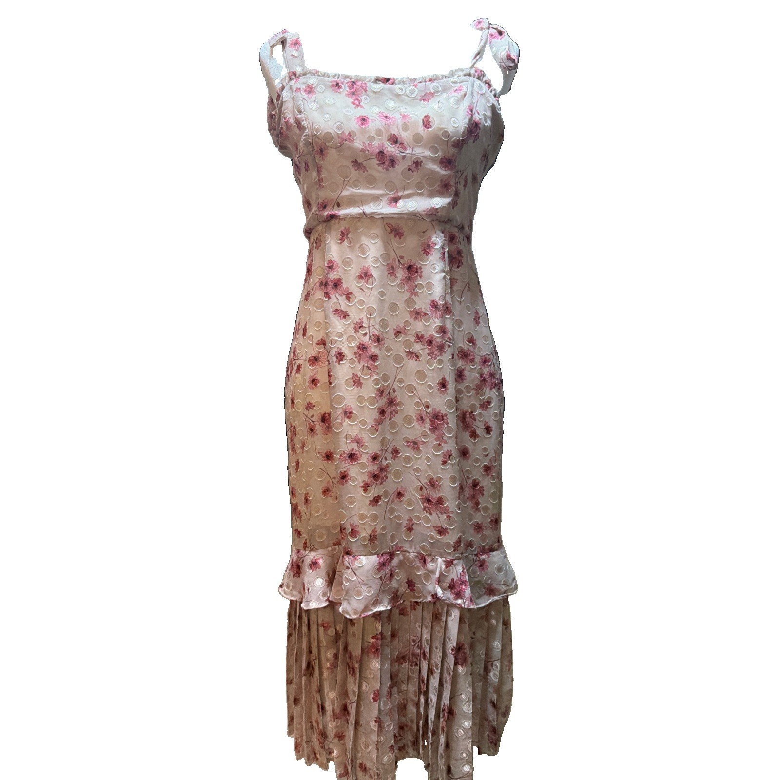 Lulus Pink Floral Midi With OverlayCottage Core Fairy Core FlowyWhimsical.