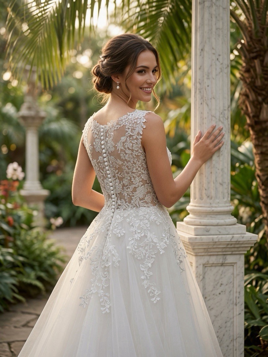 Women’s Size 20 Lace Wedding Dress A-Line V-Neck Tulle Bridal Gown White