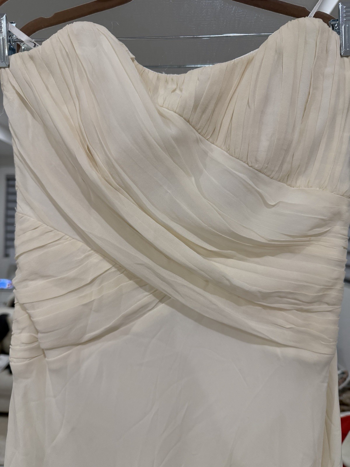 Nicole Miller Women’s Strapless Cream Chiffon Bridal Dress 100% Silk Size 8