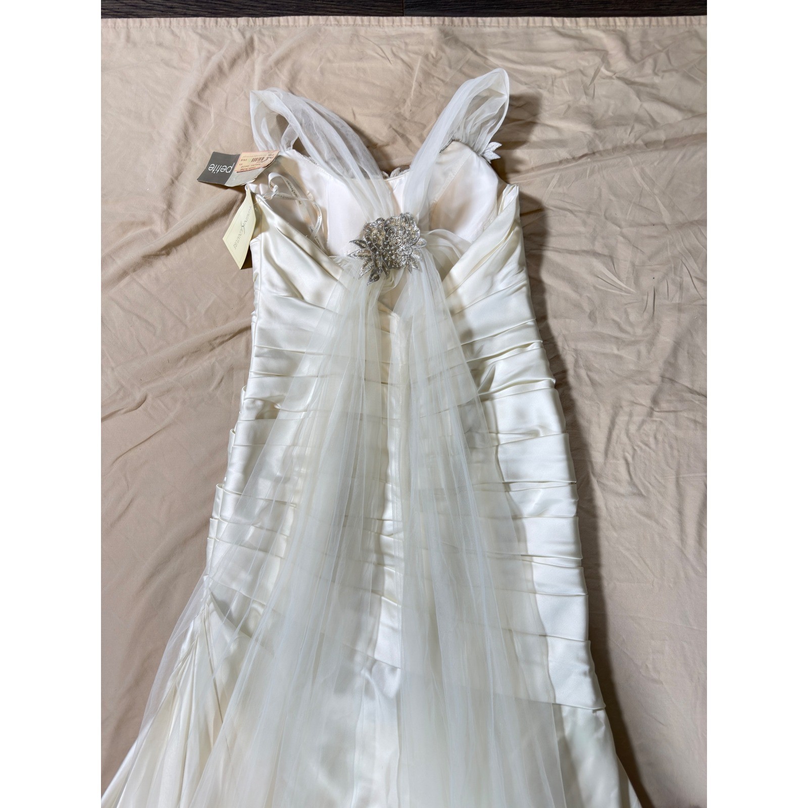 Galina Signature Wedding Dress Womens 10P Ivory Ruched Mermaid Beaded 7SPK472
