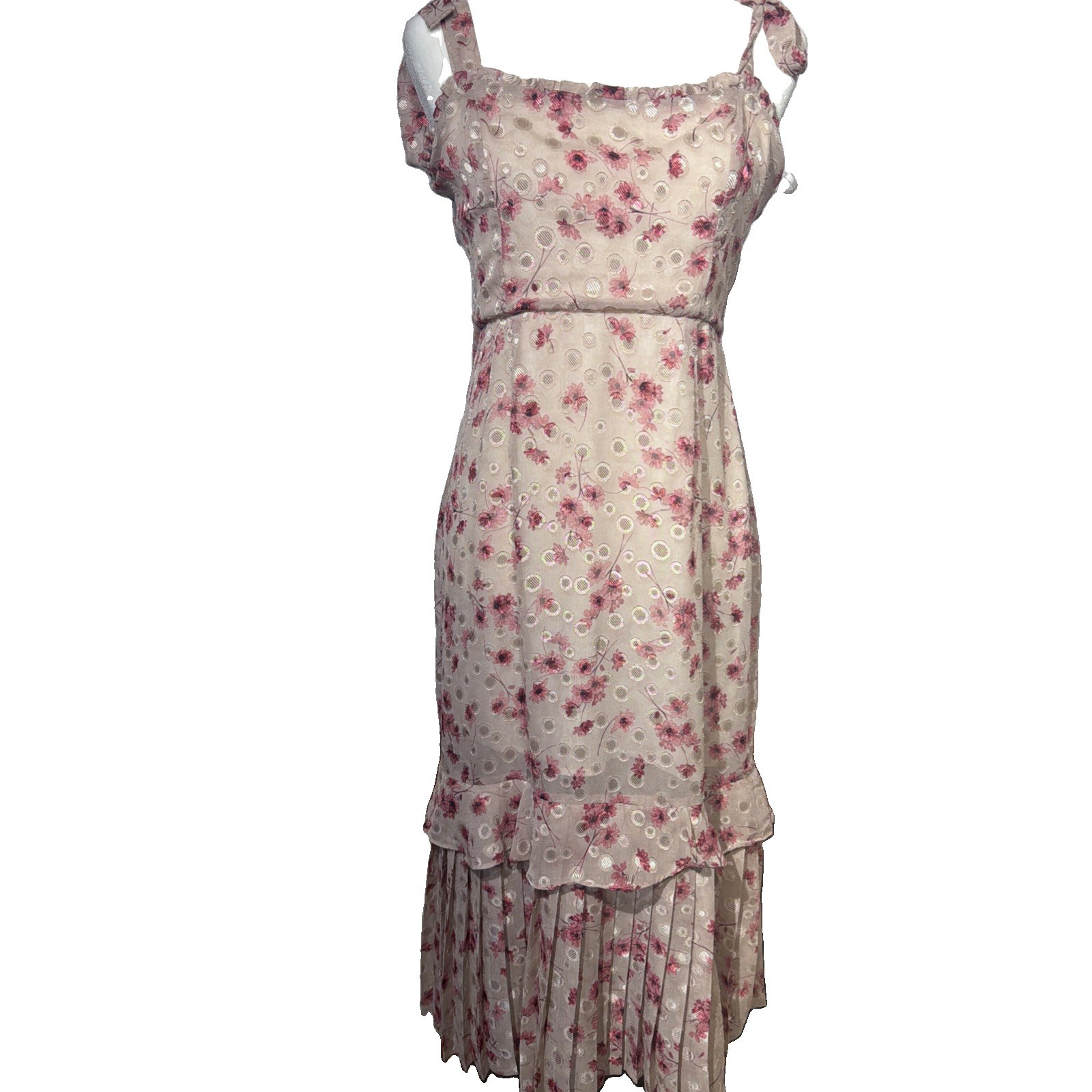 Lulus Pink Floral Midi With OverlayCottage Core Fairy Core FlowyWhimsical.