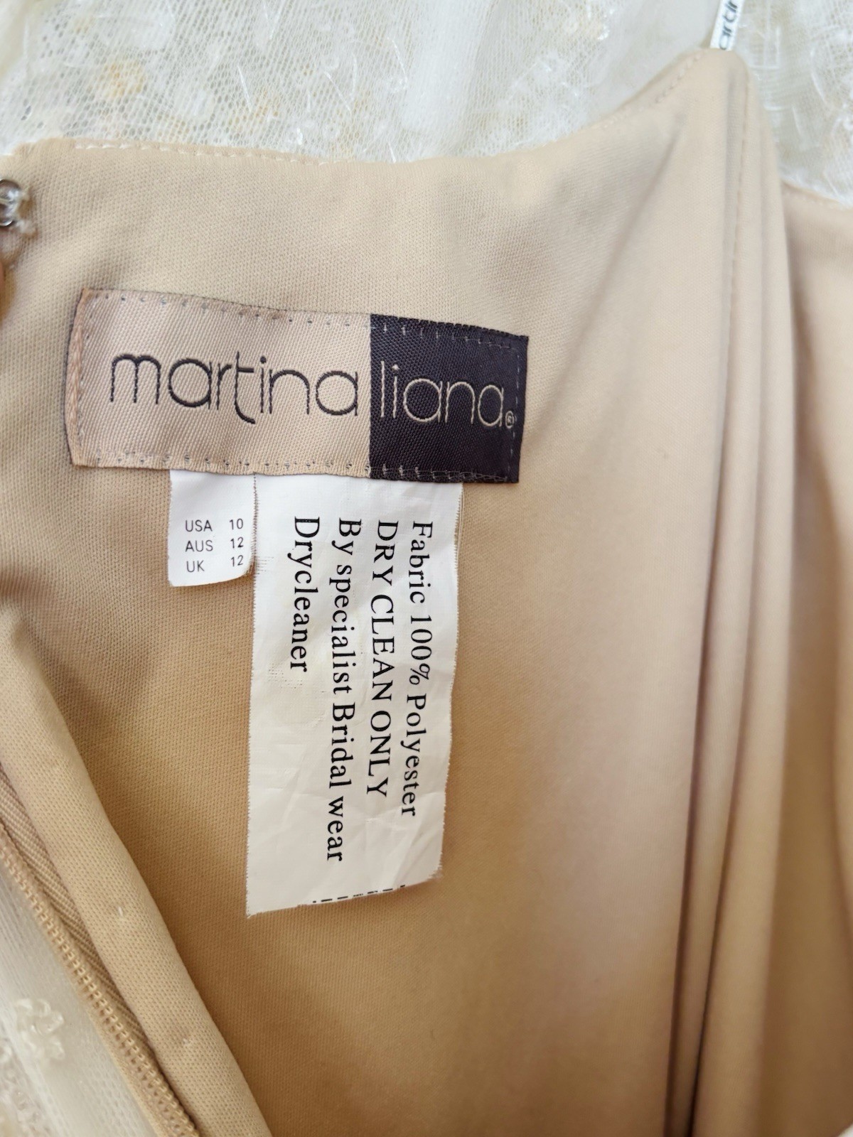 Martina Liana Size 10 Ivory/Champagne Sequin Beaded V-Neck A-Line Gown