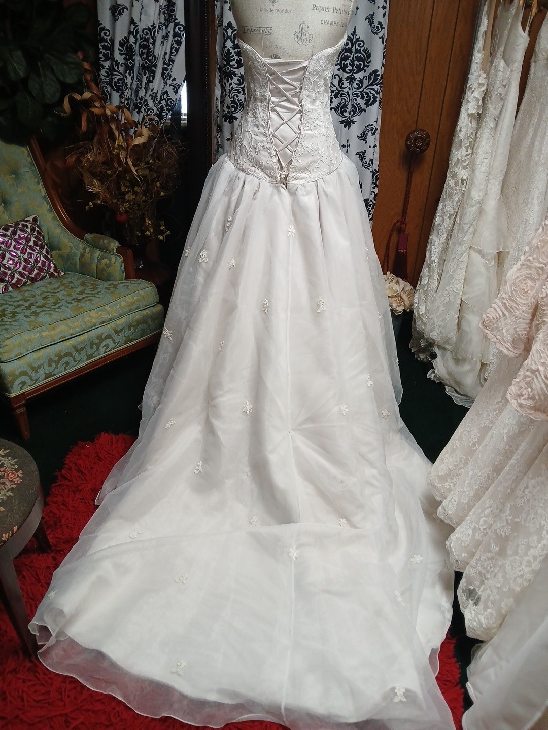 Maggie Sottero Couture Champagne Floral Embroidered Corset Wedding Dress Size 8