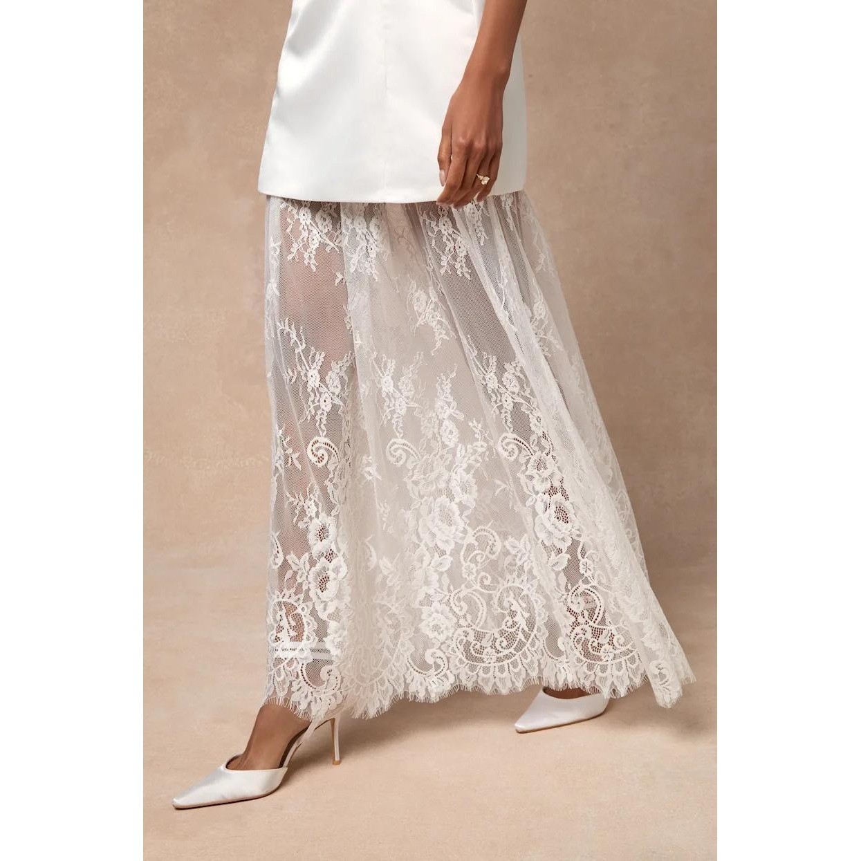 Lulus Winslet White Satin Sheer Hem Strapless Maxi Dress Satin & Lace Bridal XS