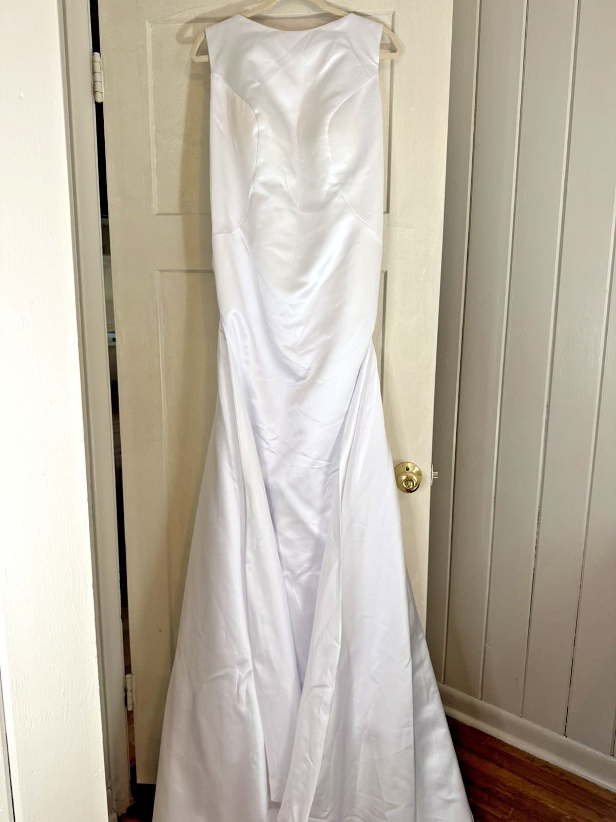 Wedding Dress White Satin Bow Back Buttons Detachable Train Bridal Babyonline