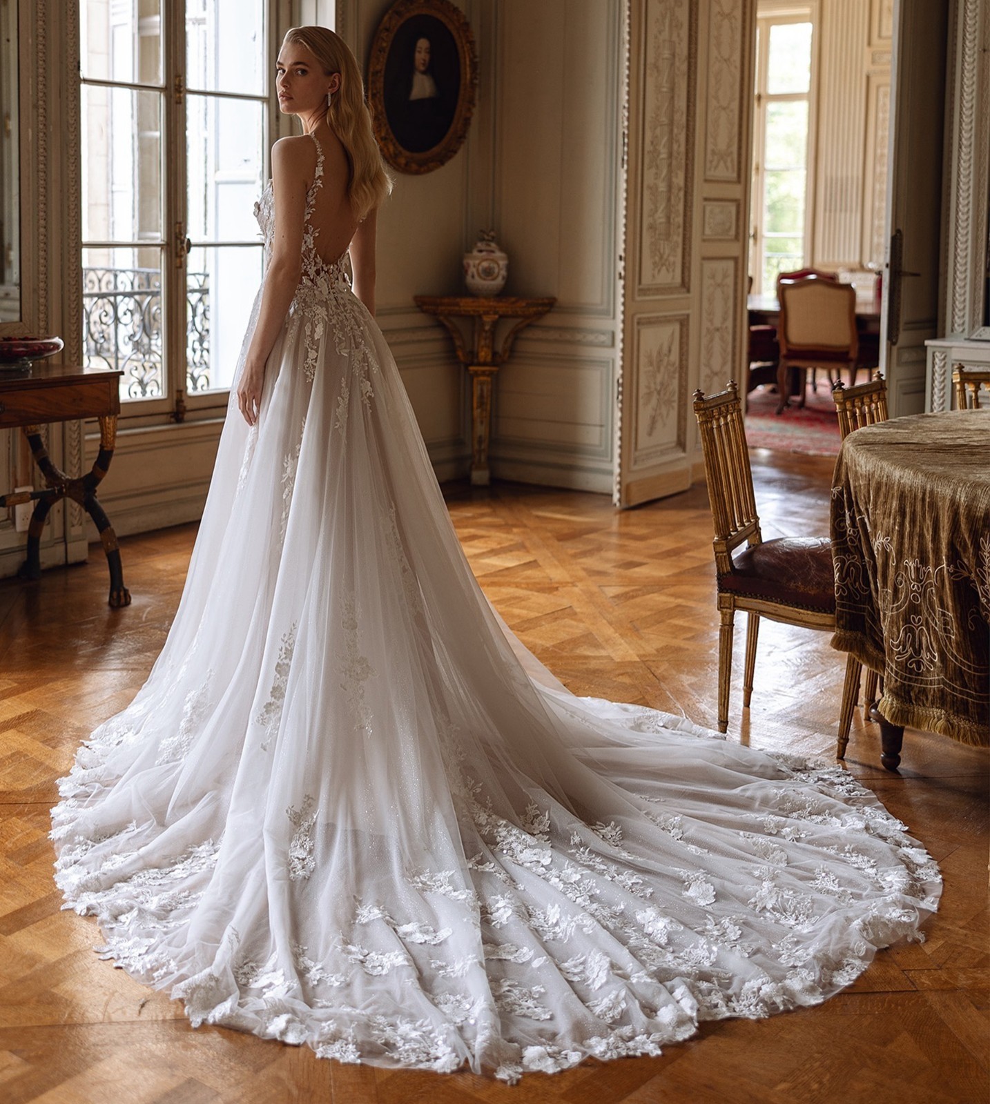 Ivory 3D floral lace wedding dress wedding dress 32-60 straps A-line backless
