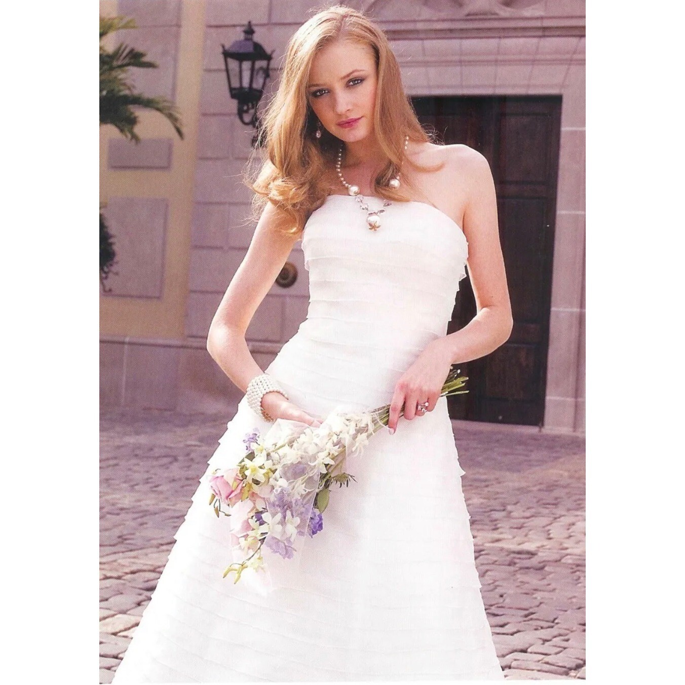 Davids Bridal Organza Wedding Dress Womens Size 8 White Strapless Floor-Length
