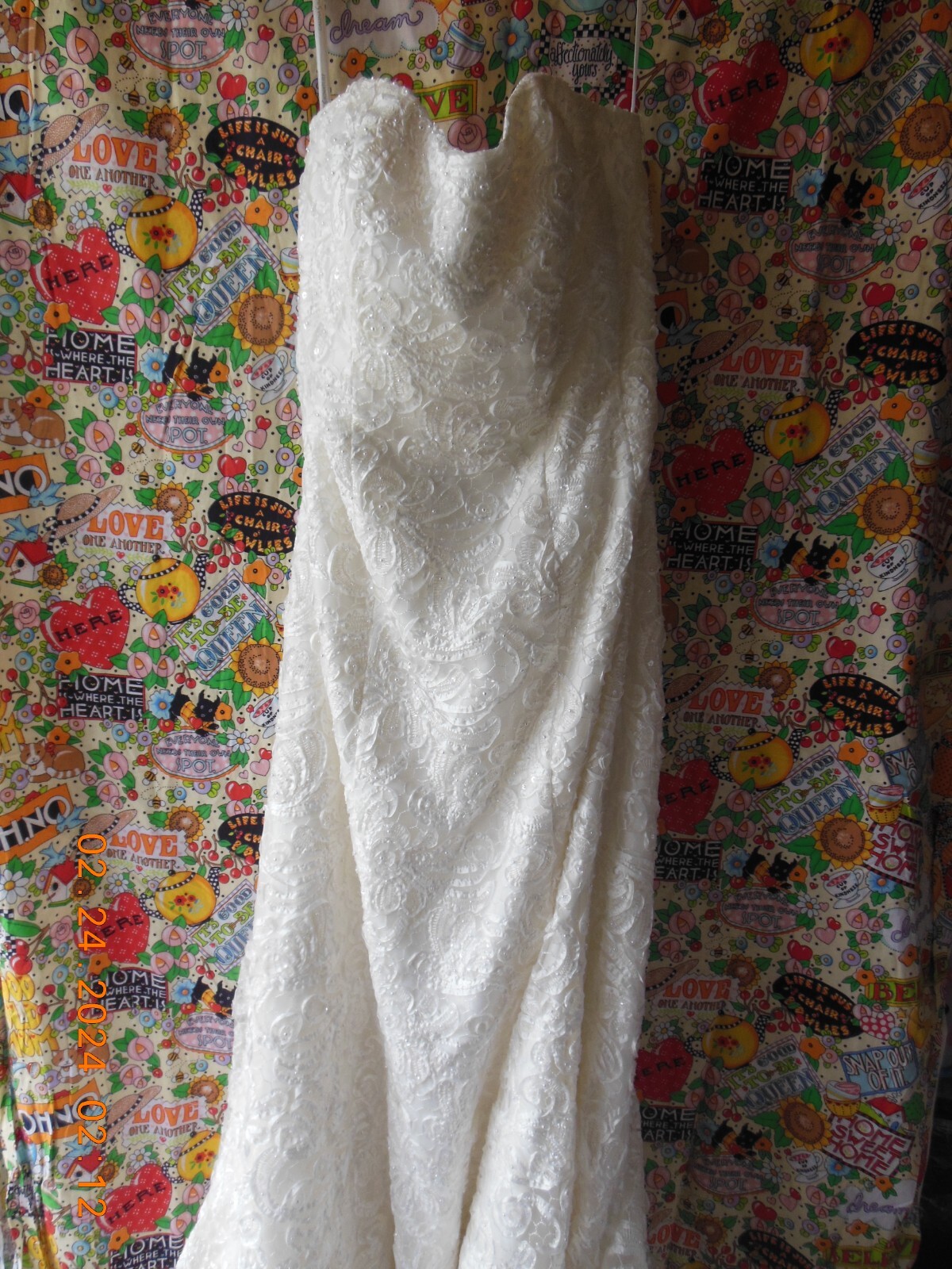 Davids Bridal Strapless Bridal /Floral Lace /16W with bunting hooks