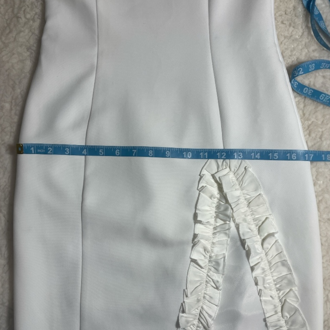 PrettyLittleThing White Ruffle Trim Midi Dress NWT Size 4 Romantic Slit Bodycon