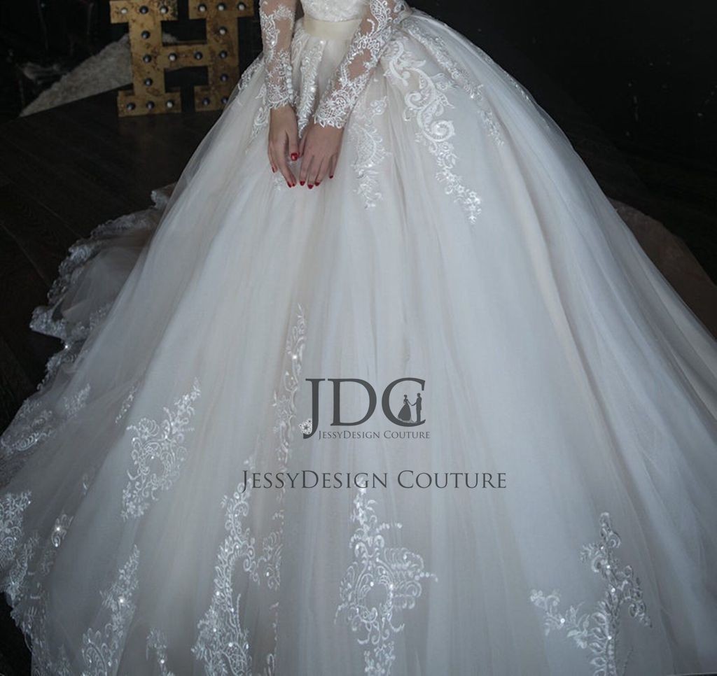 Luxurious lace wedding dress wedding dress 32-60 plus size n.measurement long sleeve beads