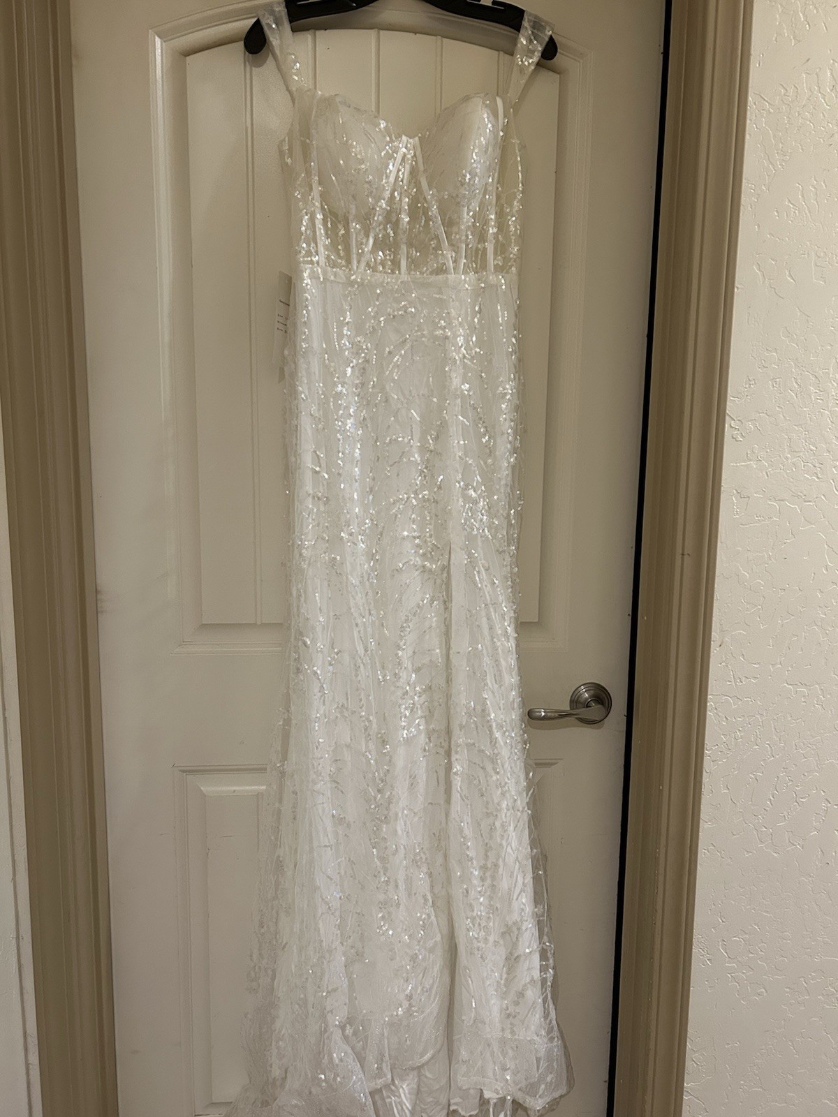 Wear Your Love White Sequin Sheath Dress Sleeveless Sweetheart Neck Full-Length