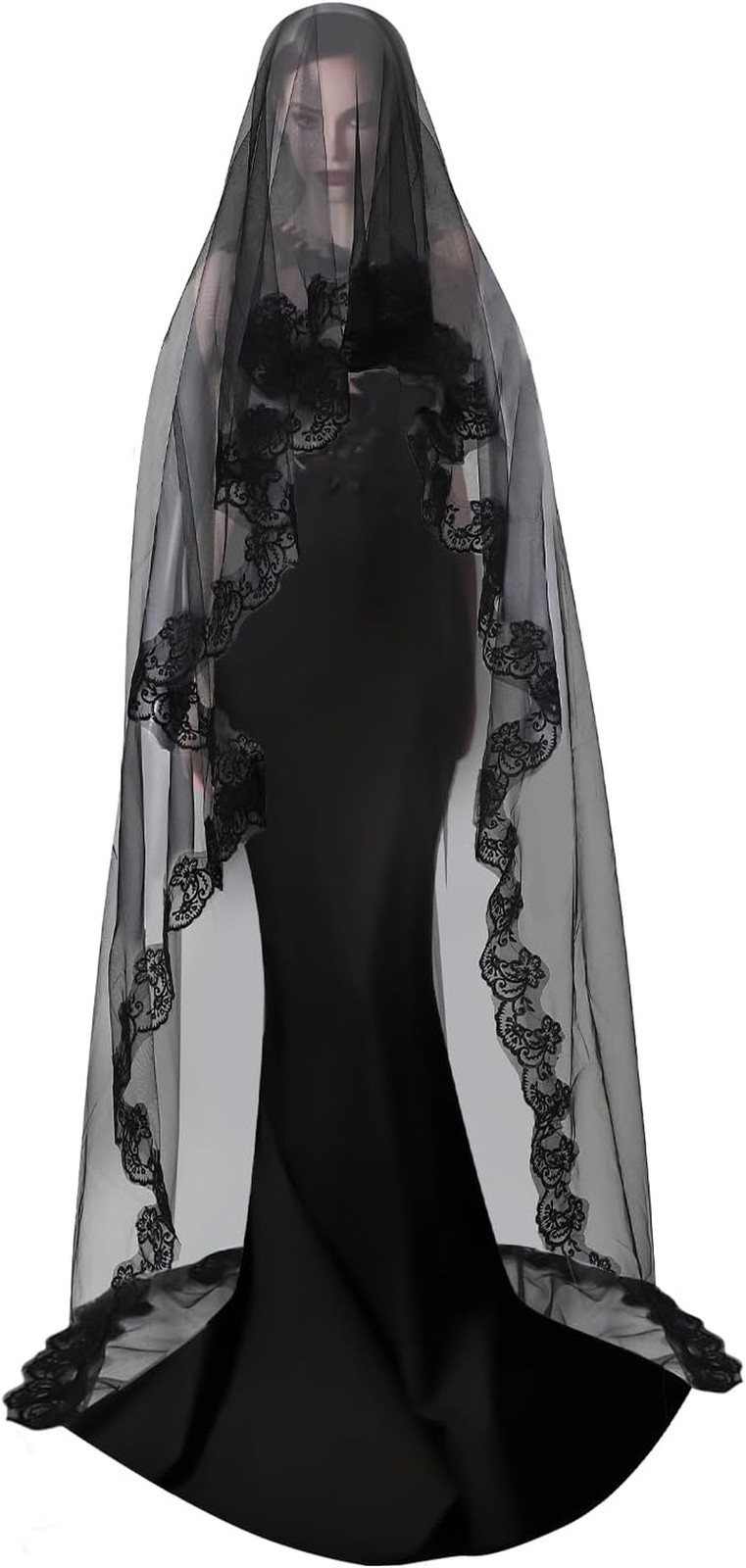 1 Tier Black Lace Veil Bridal Wedding Dress Veil Classic Sheer Bride