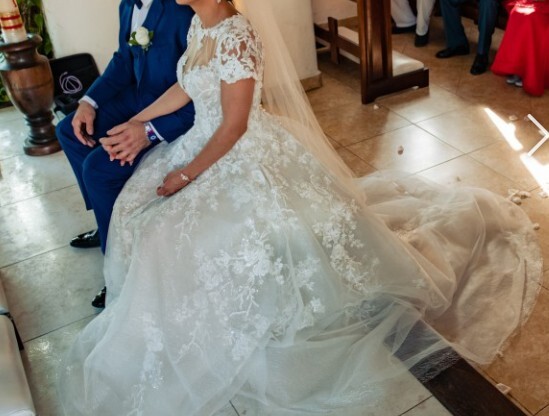 David’s Bridal Oleg Cassini Ivory Bridal Dress (Petite) Style 7CWG833