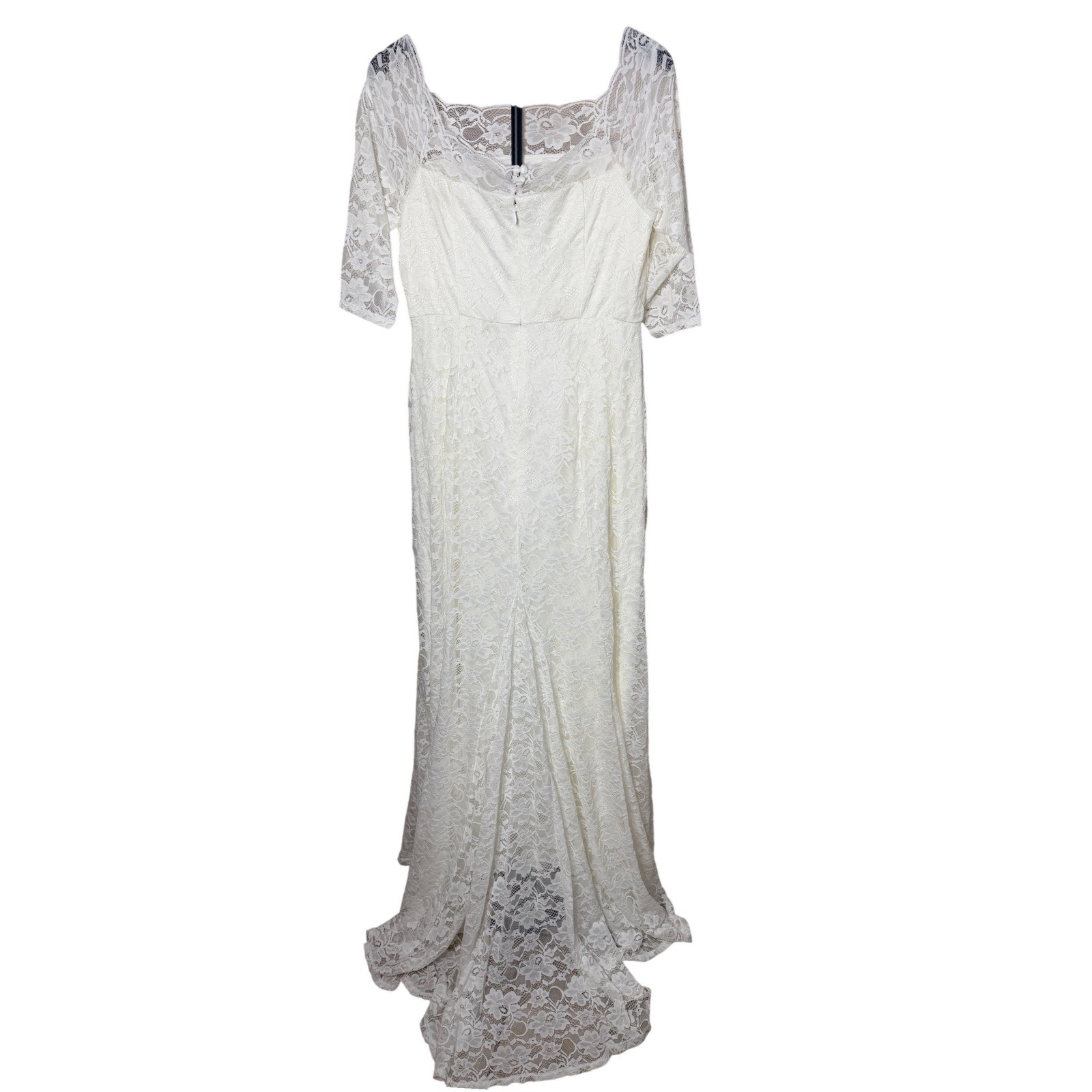 Torrid 14 Off White Lace Off Shoulder Wedding Dress 3/4 Sleeve Maxi Gown Train