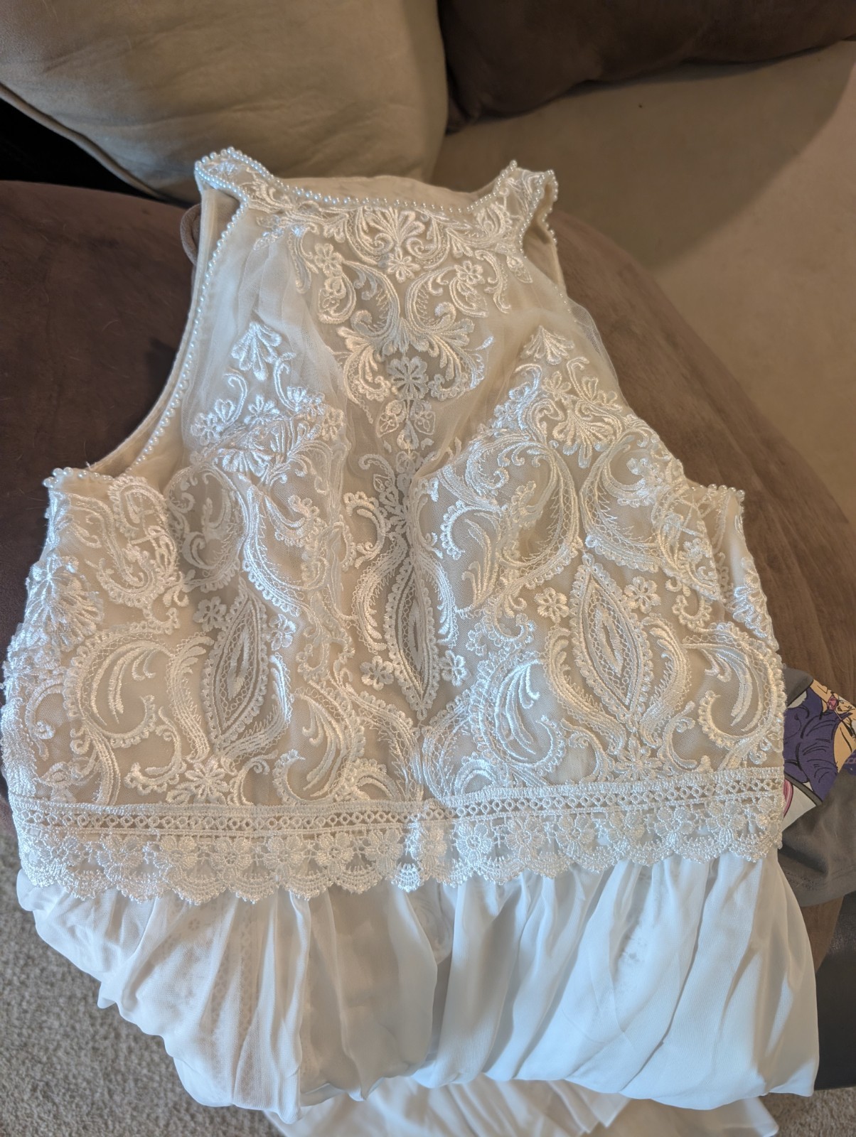 Ivory Halter Neck Sleeveless Lace & Embroidery A-Line Full-Length