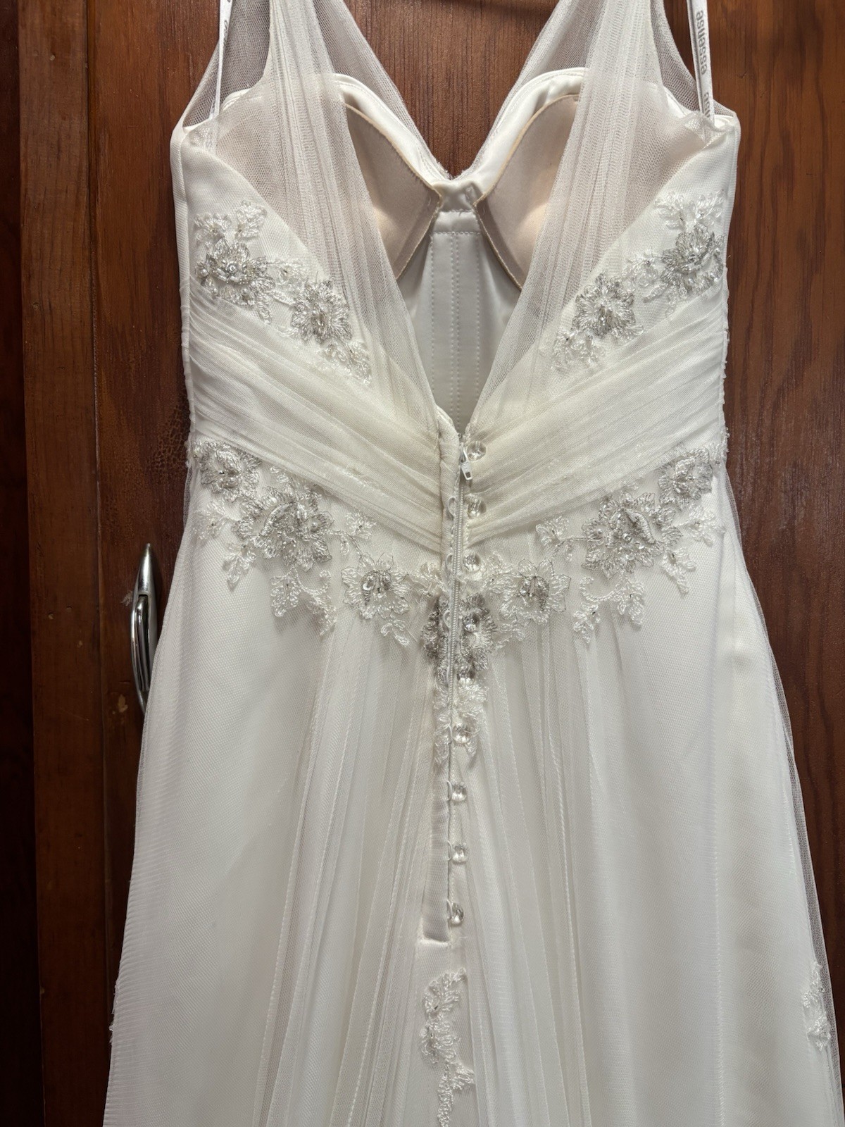 Essense of Australia Size 12 White Bridal Gown V-neck Embellished Bodice Wedding