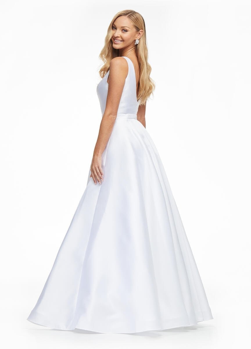 Ashley Lauren Mikado Ball Gown Size 16 V-Neckline Events White BC911094