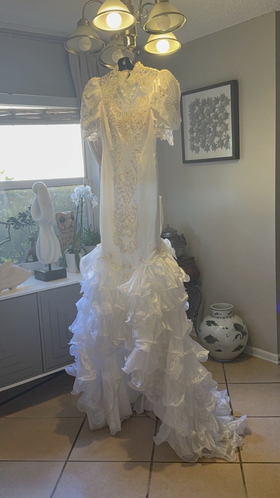 Vintage San Martin Original Beaded Lace High Neck Mermaid 80’s wedding dress