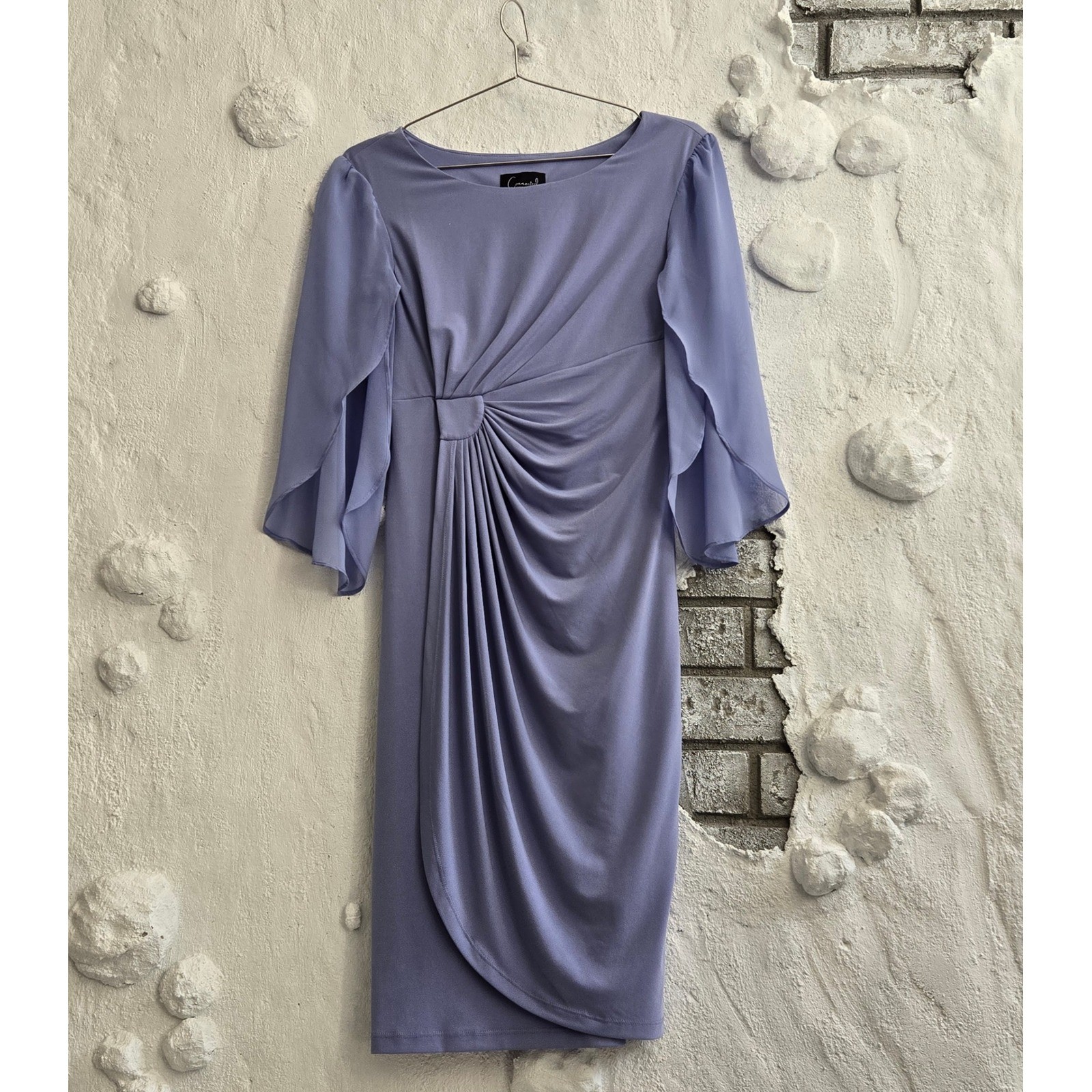 Connected Apparel Lavender Side Knot Chiffon Cape Sleeve Sheath Dress 10