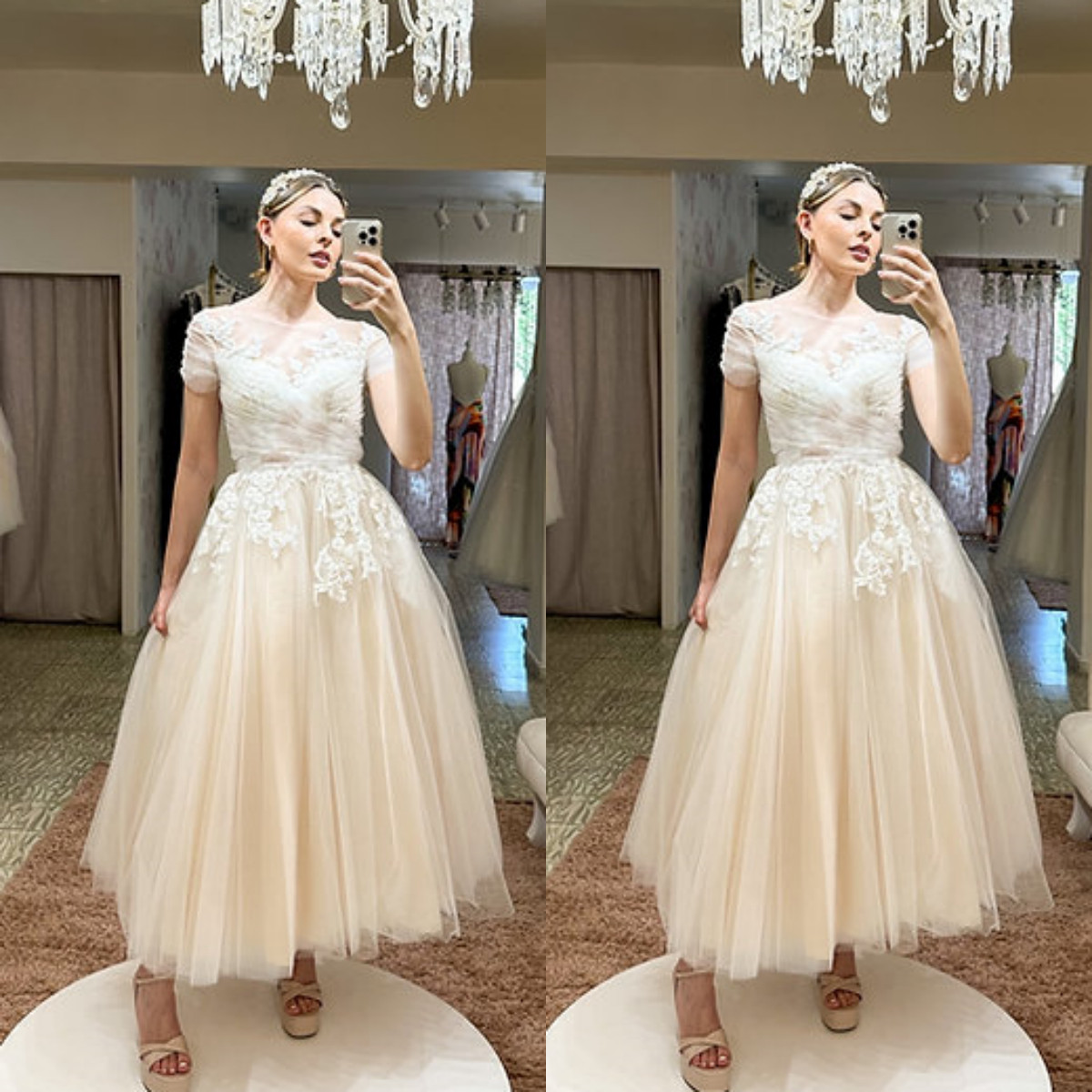 Elegant Wedding Dresses Tea Length Short Sleeves A Line Beach Boho Bridal Gowns