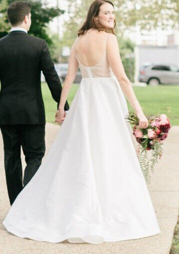 Louvienne Odette 2 Wedding Dress White Textured Satin Organza Modern Chic $2,950