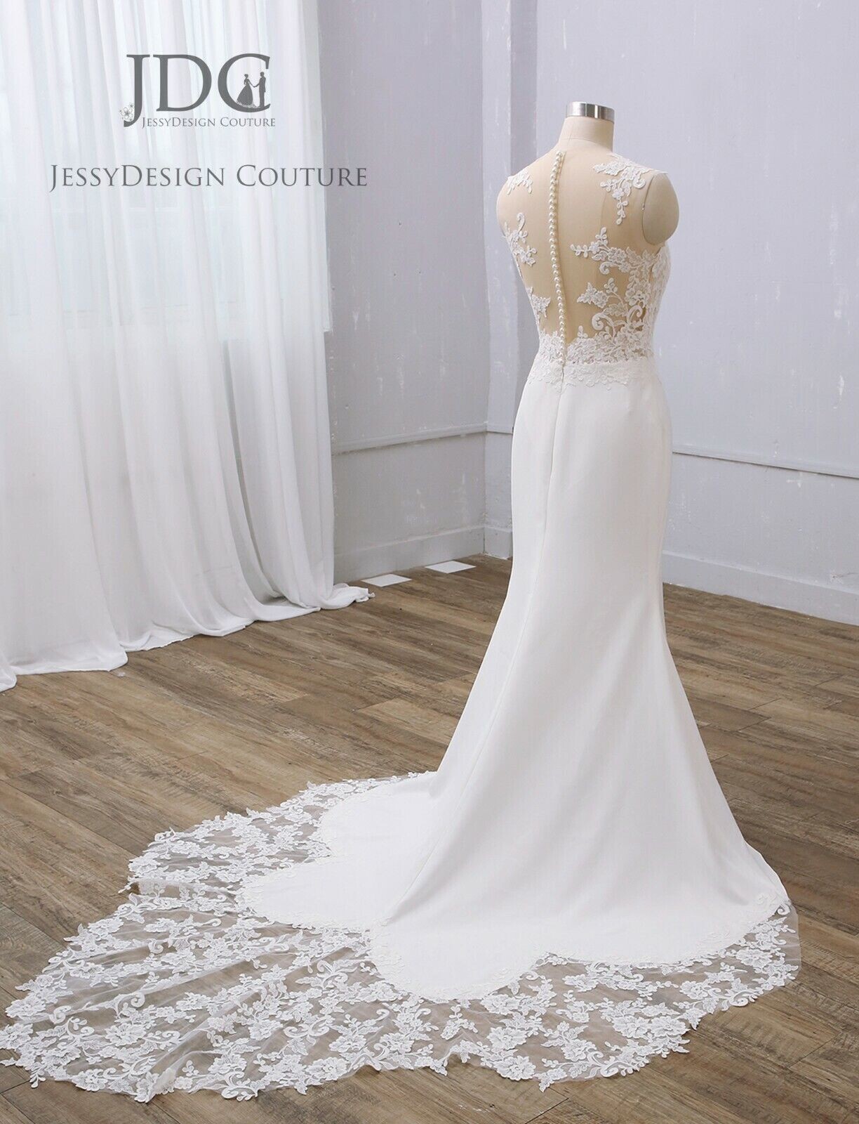 Summer Ivory Nude Wedding Dress Bridal Gown Custom made Tattoo Buttons New