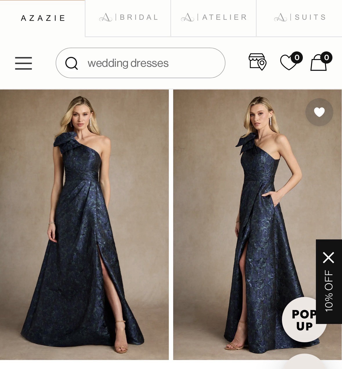 Azazie Easton One Shoulder Dark Navy Jacquard A-Line Formal Dress $249 retail