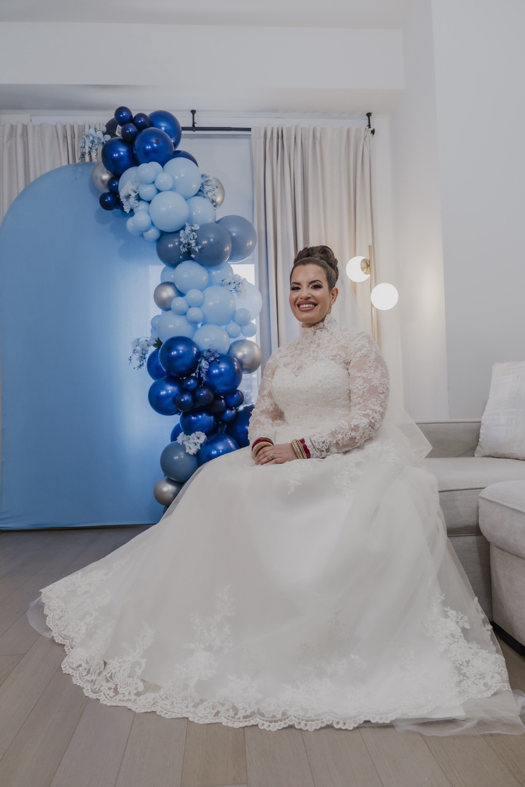 Lace Long Sleeve Royal Ball Gown Dress High Neck Tulle Train – Custom Made